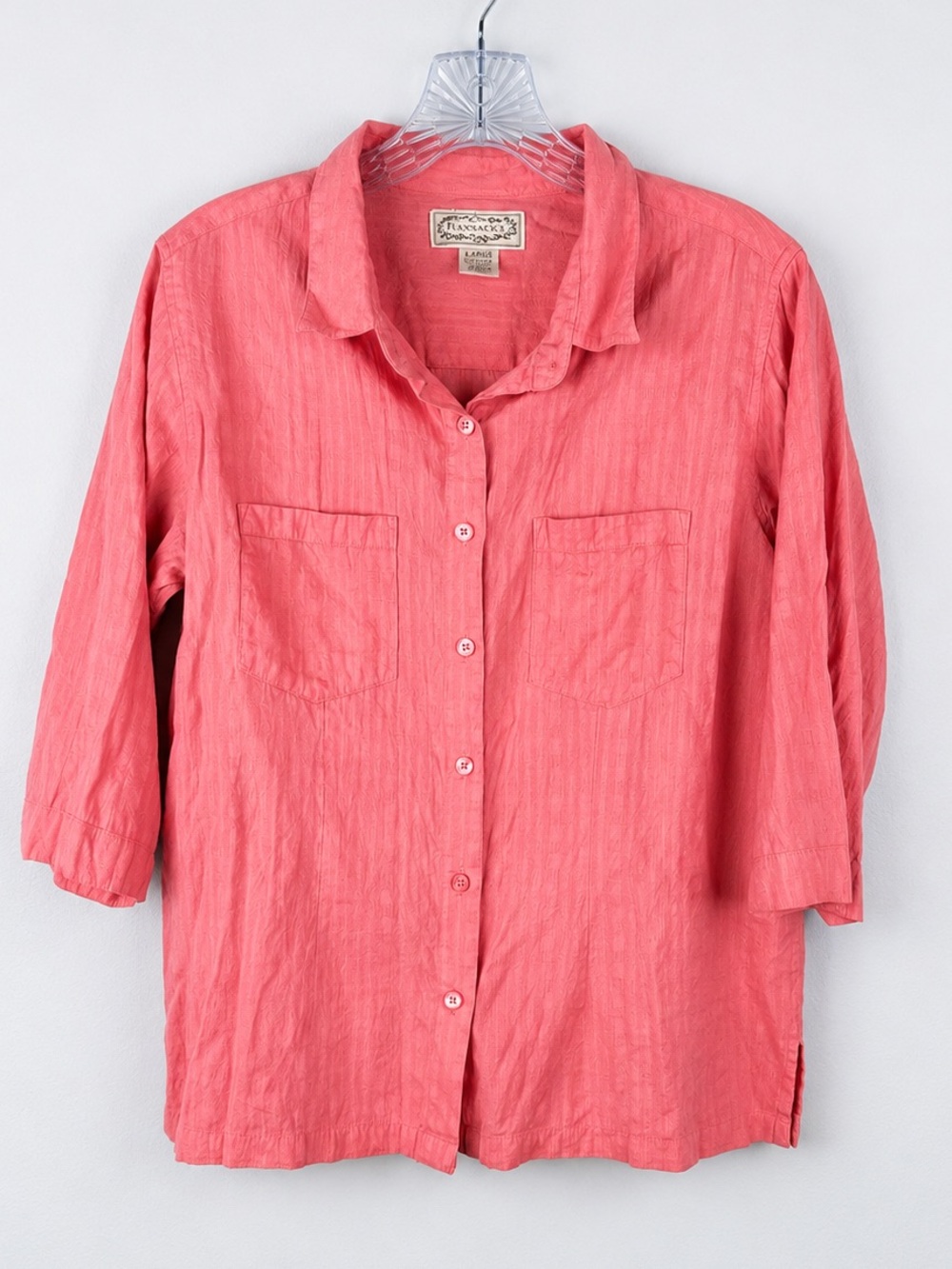 Flyshacker Coral‎ Pink Textured Button Front Shirt Large Cotton Blend Outdoors